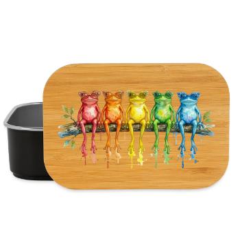 Five colorful frogs with retro glasses - Lunch Box - black - Front