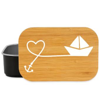 Papierboot Skizze – Segelboot mit Anker und Schnur - Lunch Box - Schwarz - Vorne