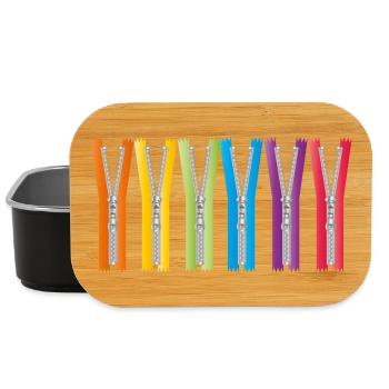 geöffnete Reißverschlüsse mit bunten Bänder - Lunch Box - Schwarz - Vorne
