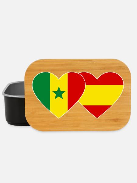 Spain Senegal Flag Heart - Lunch Box - black