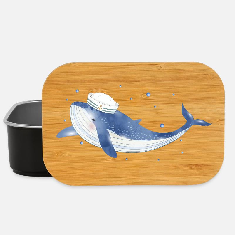 blauer Wal Fisch im Ozean mit Seemannsmütze - Lunch Box - Schwarz
