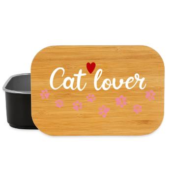 Feline Love Pink and Red Heart - Lunch Box - black - Front