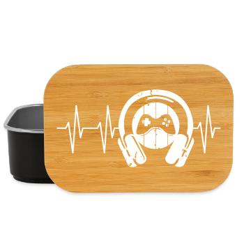 gamer headphones heartbeat gaming pulse logo icon - Lunch Box - black - Front