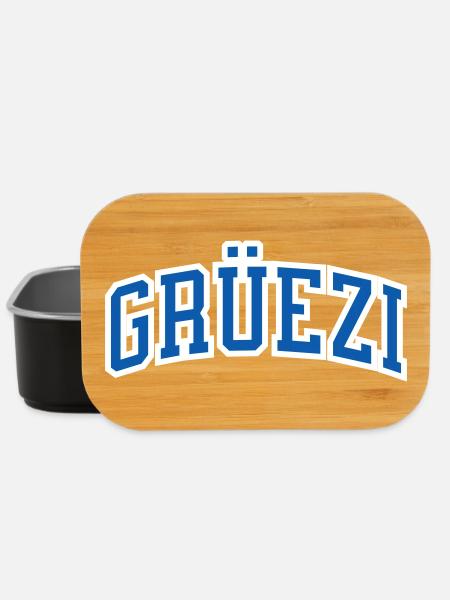 Grüezi in blue with white border, Switzerland hello - Lunch Box - black