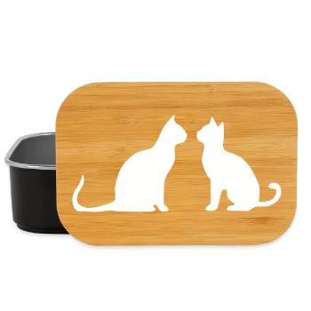 Weiße Katze 2 Katzen Silhouetten Geschenk  - Lunch Box - Schwarz - Vorne