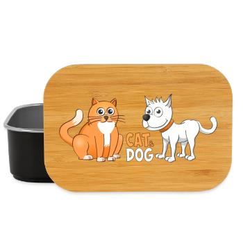 Cheerful Illustration of a cat and dog. - Lunch Box - black - Front