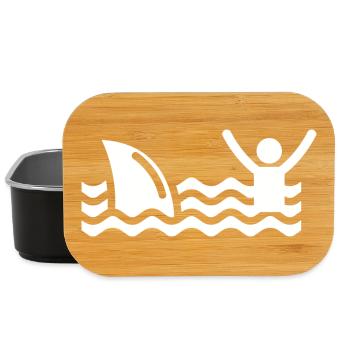 T Shirt Shark Swimming Rescue fun surf beach - Lunch Box - black - Front
