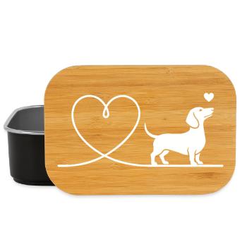Silhouette teckel avec cœur minimaliste - Boîte à goûter - noir - Devant