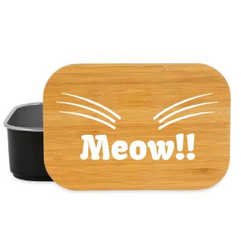 Katzen Sprüche „Meow“, Schnurrhaare, closing - Lunch Box - Schwarz - Vorne