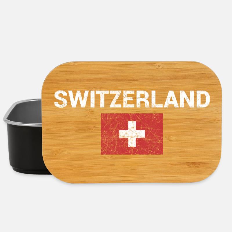 Switzerland Wordmark with Flag Emblem - Lunch Box - black