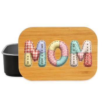 Mom Schriftzug Patchwork Stoff Look - Lunch Box - Schwarz - Vorne