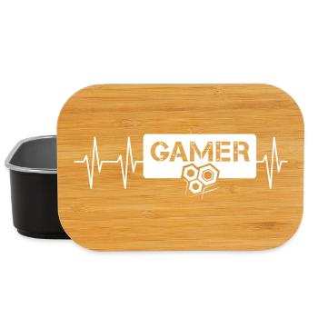 gaming heartbeat logo gamer games pc console - Lunch Box - black - Front