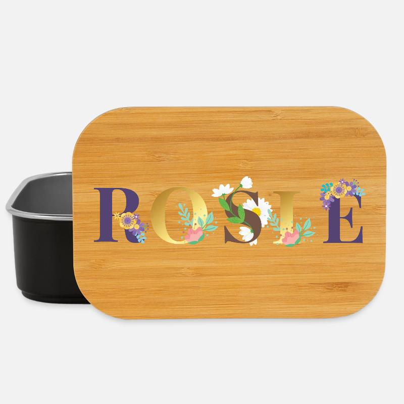 ROSIE Namenskunst mit gestickten Blumen - Lunch Box - Schwarz