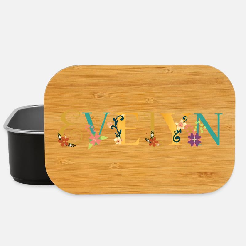 EVELYN Name Art With Flowers Embroidered - Lunch Box - black