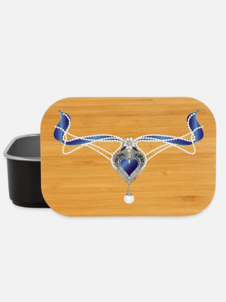 blaues Saphir Trachten-Collier mit Herz und Perle - Lunch Box - Schwarz
