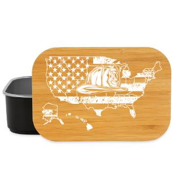 Surfer Silhouette Over US Flag - Lunch Box - black - Front