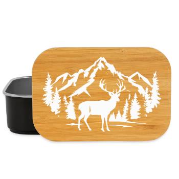 Majestic Deer with Mountain and Forest Scene - Lunch Box - black - Front
