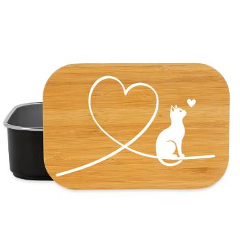 Minimalist Cat with Heart Line Art - Lunch Box - black - Front