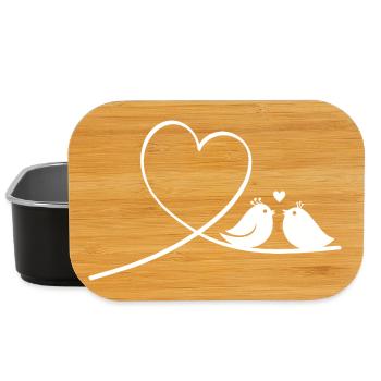 Romantic Couple of Birds with Heart Line Art - Lunch Box - black - Front