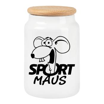 Sportmaus positif - Boîte à biscuits avec couvercle en bois - blanc - Devant