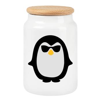 pinguin - Cookie Jar with Wooden Lid - white - Front