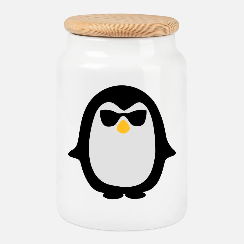 Pinguin - Keksdose mit Holzdeckel - Weiß