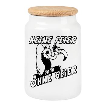 Party Shirt ,Feiern , Keine Feier ohne Geier(25) - Keksdose mit Holzdeckel - Weiß - Vorne