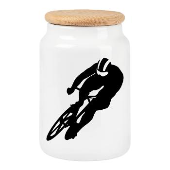 Cycling - Cookie Jar with Wooden Lid - white - Front