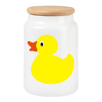 Drôle de petit canard en jaune - Boîte à biscuits avec couvercle en bois - blanc - Devant