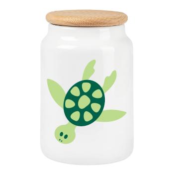 Colorful sea turtle - Cookie Jar with Wooden Lid - white - Front
