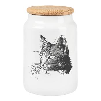 Chat - Boîte à biscuits avec couvercle en bois - blanc - Devant