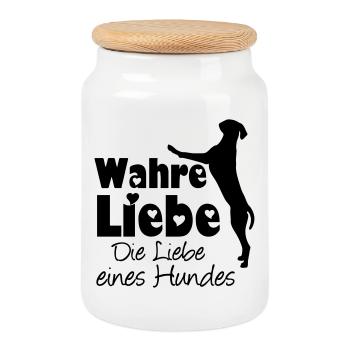 Wahre Liebe - Hund Haustier Tier Geschenk Spruch - Keksdose mit Holzdeckel - Weiß - Vorne