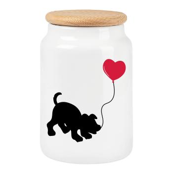 hund mit Luftballon - herz doglover - Kindermotiv - Keksdose mit Holzdeckel - Weiß - Vorne