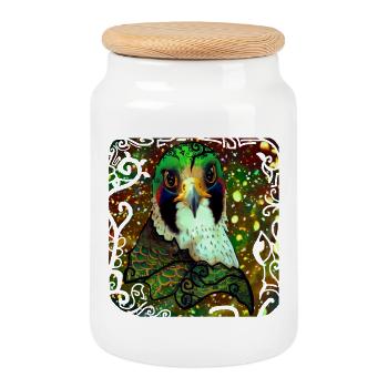 falcon - Cookie Jar with Wooden Lid - white - Front