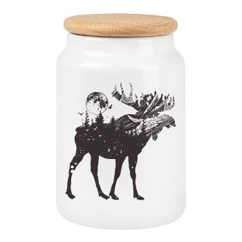 Moonlit Moose Forest Silhouette - Cookie Jar with Wooden Lid - white - Front