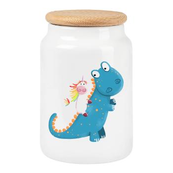Einhorn Reitet T Rex Dinosaurier I Cooles Geschenk - Keksdose mit Holzdeckel - Weiß - Vorne