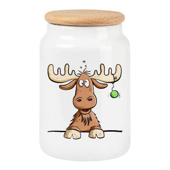 Funny Moose I Christmas I Cadeau drôle - Boîte à biscuits avec couvercle en bois - blanc - Devant
