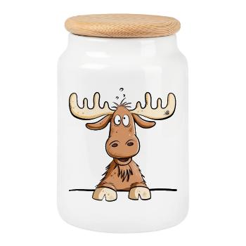 Heureux Elk I Rennes I Comic I Gift - Boîte à biscuits avec couvercle en bois - blanc - Devant