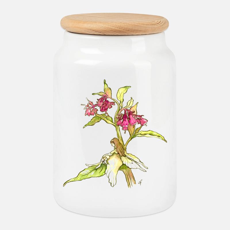 Comfrey and his elf - Cookie Jar with Wooden Lid - white