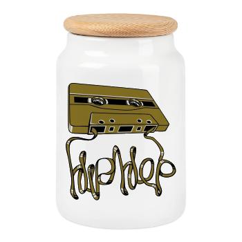 Cassette audio Hip-hop - Boîte à biscuits avec couvercle en bois - blanc - Devant