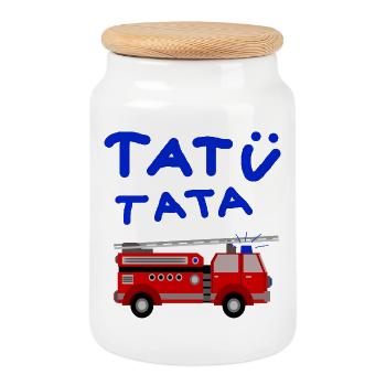 Fire Brigade tatütata Fire Truck Kids Toys - Cookie Jar with Wooden Lid - white - Front