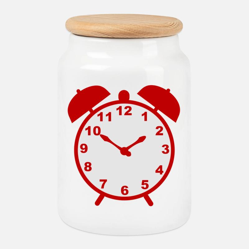 Classic alarm clock with red frame - Cookie Jar with Wooden Lid - white