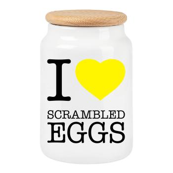 I LOVE SCRAMBLED EGGS Rührei - Cookie Jar with Wooden Lid - white - Front