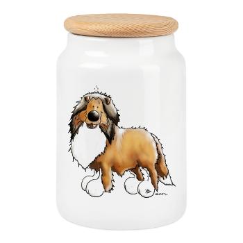 Happy Collie - Langhaarcollie - Keksdose mit Holzdeckel - Weiß - Vorne