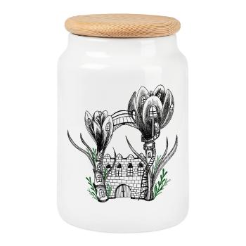Garden Flower Castle - Cookie Jar with Wooden Lid - white - Front