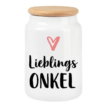 Lieblings Onkel Herz Geschenk Geburtstag - Keksdose mit Holzdeckel - Weiß - Vorne