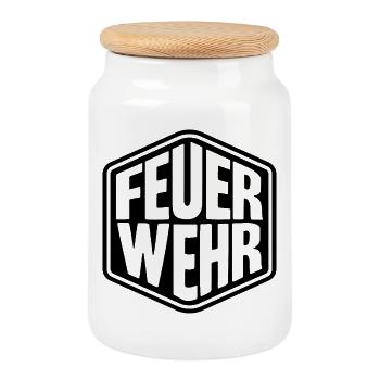 Feuerwehr / Feuerwehrmann - Keksdose mit Holzdeckel - Weiß - Vorne