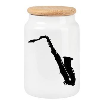 saxophone - Cookie Jar with Wooden Lid - white - Front
