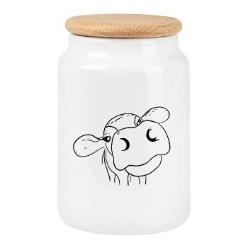 Cow Head – Funny Farm Motif - Cookie Jar with Wooden Lid - white - Front
