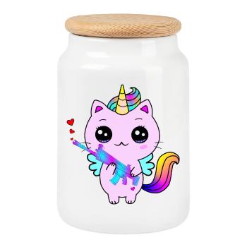 Unicorn hunter with heart - Cookie Jar with Wooden Lid - white - Front